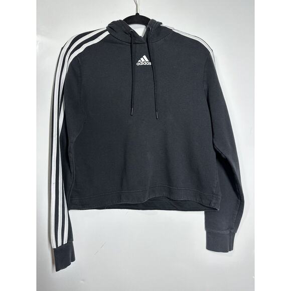 Adidas Essentials 3-Sripes French Terry Crop Hoodie - Womens Medium - Black EUC - Picture 2 of 10